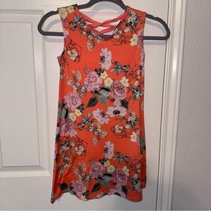 NWOT Amy Byer Elegant Girl's Lace-Up Back Dress Floral Orange 7-8
